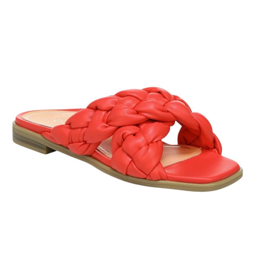 Vionic Kalina Poppy Red Braided Puffy Sandals 8 Slide Vacation Summer Resortwear